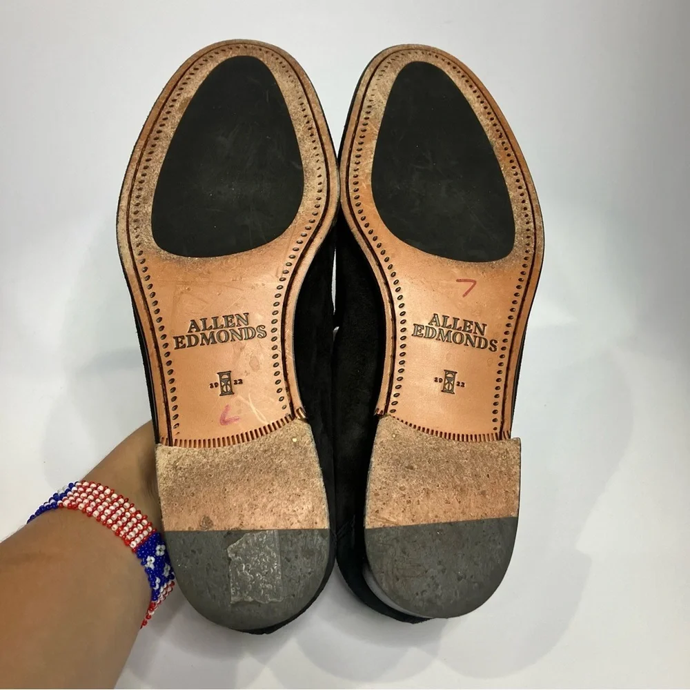 Allen Edmonds Vinci loafers black fine European suede‎ leather mens size 9.5